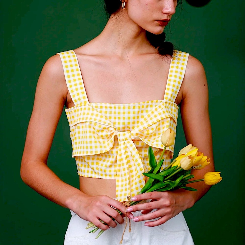 Zara yellow gingham crop top L